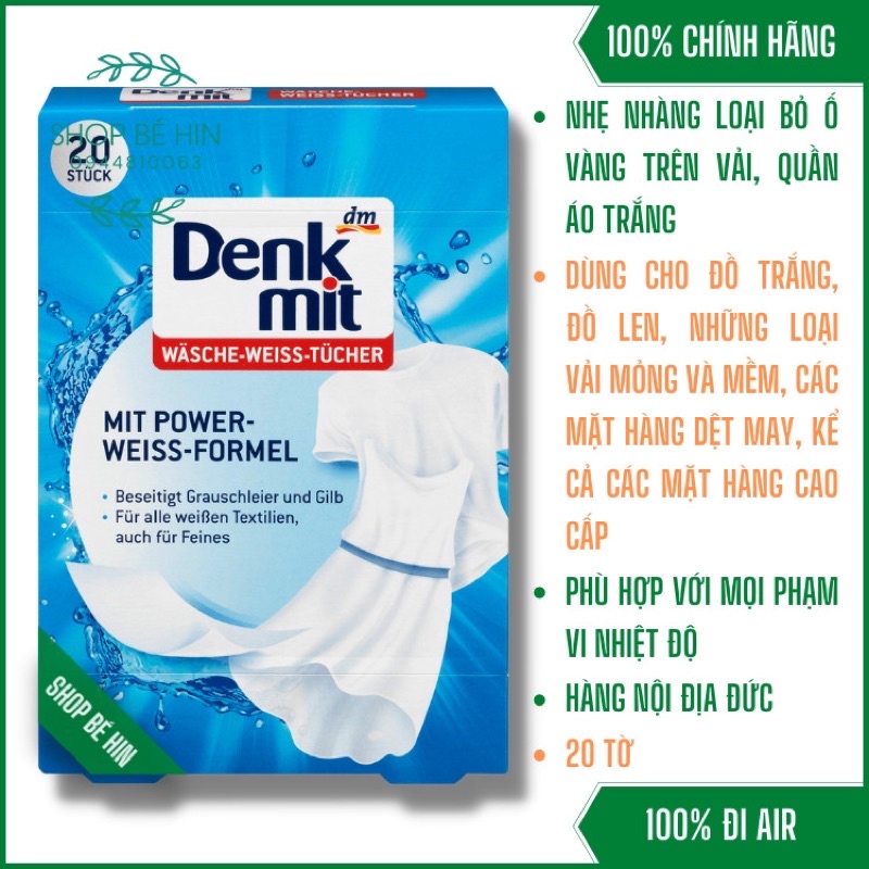 Giấy tẩy trắng quần áo Denkmit, miếng tẩy trắng quần áo Denkmit mẫu mới, Hàng Đức chính hãng
