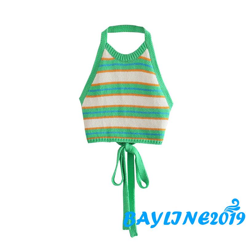 Áo Lửng Nữ Không Tay Họa Tiết Sọc Ngang Thời Trang Quyến Rũ