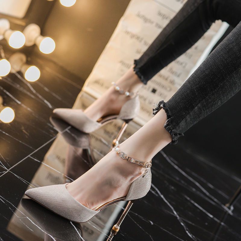 Giày cao gót 8cm phối màu bạc sành điệu