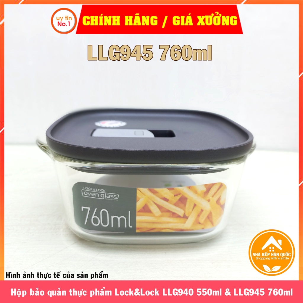 Hộp bảo quản thực phẩm LOCK&amp;LOCK bằng thủy tinh chịu nhiệt có van thông hơi MORDEN STEAM HOLE - LLG940 760ml &amp; LLG945