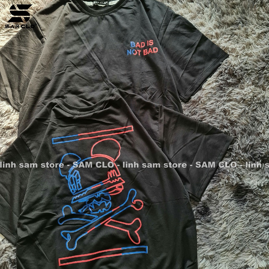 Áo phông tay lỡ nữ freesize Unisex thun form rộng, mặc cặp, nhóm, lớp in hình đầu lâu chữ BAD IS NOT BAD màu đen
