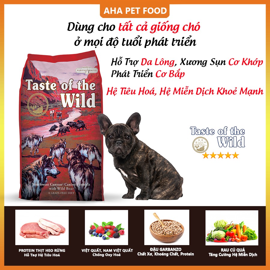 [Nhập Khẩu USA] Thức Ăn Cho Chó Bull Pháp Taste Of The Wild Bao 500g -  Southwest Canyon Thịt Heo, Trái Cây Rau Củ Quả