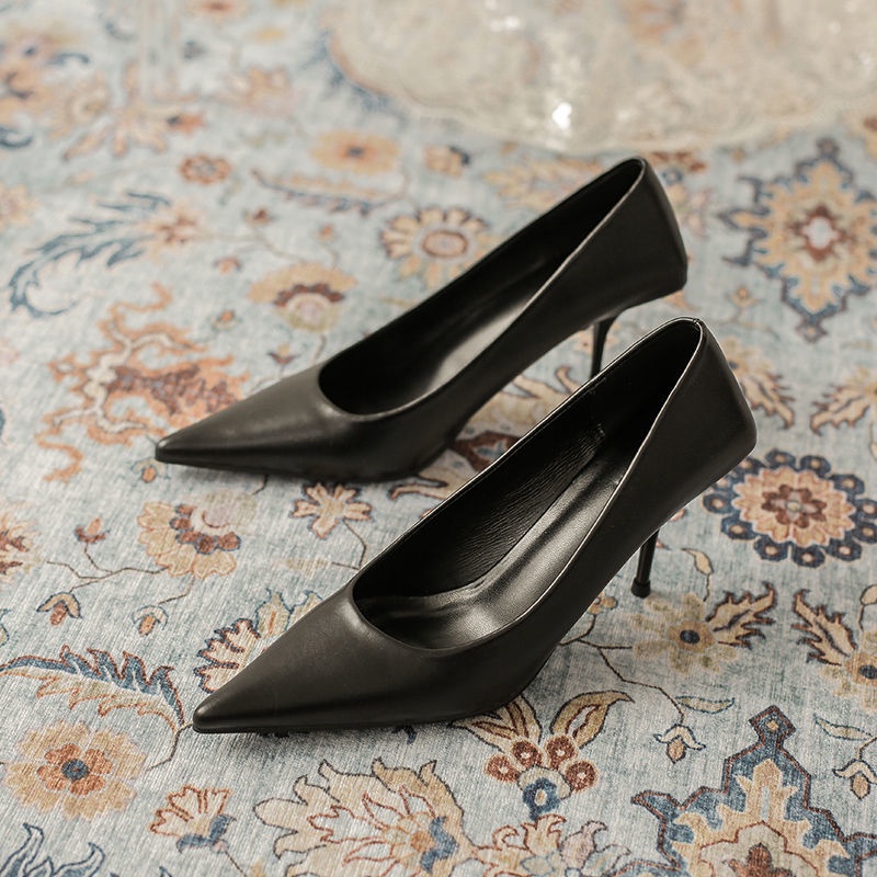 Giày Cao Gót Da Pu Màu Trắng Đen Thanh Lịch Cao Cấp Thời Trang