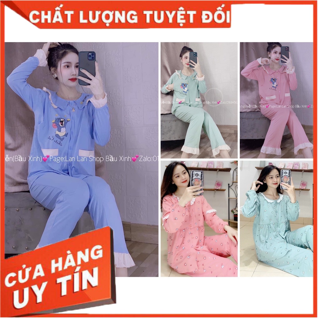 Bộ bầu dài cotton cao cấp, áo có chỗ cho bé ti, quần có chun tăng giảm mặc cả bầu to và sau sinh