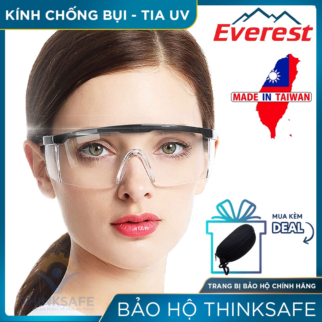 Mắt kính bảo hộ giá rẻ Everest Thinksafe màu trắng trong suốt, chống bụi đi đường, kính bảo vệ mắt chống tia UV  - Ev105