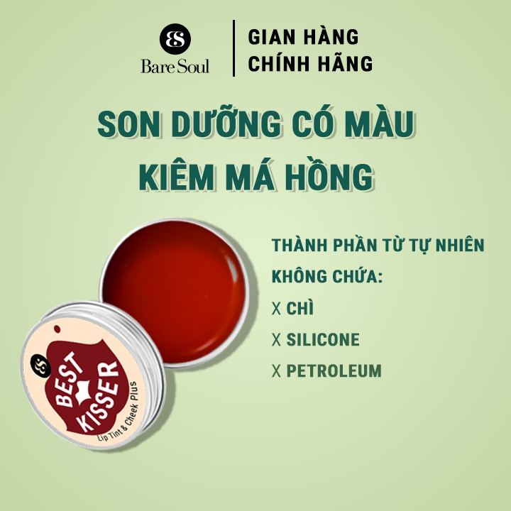 Son dưỡng có màu kiêm má hồng giúp làm hồng môi và má tự nhiên BareSoul Lip Tint &amp; Cheek Plus (Đỏ/Cam/Hồng) 10g