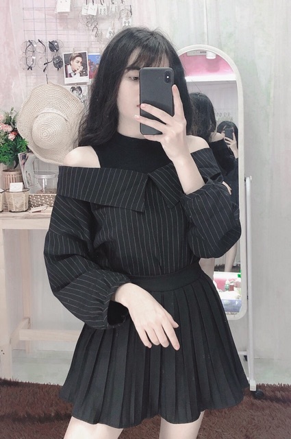Set áo tay dài phối chân váy xoè