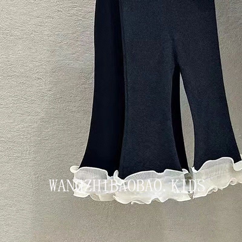 Quần Dài Eo Co Giãn Phối Diềm Xếp Nếp Dễ Thương Dành Cho Bé Gái