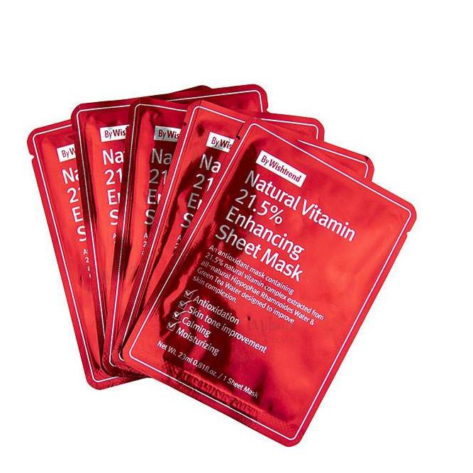 Combo 10 gói Mặt nạ gảm mụn, dưỡng trắng da làm mờ  thâm By Wishtrend Natural Vitamin C 21.5 Enhancing Sheet Mask 23g