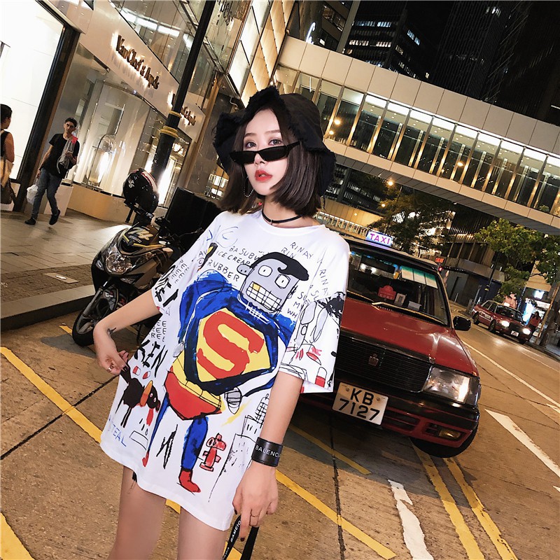ORDER (có ảnh thật) áo phông tay lỡ dáng rộng in hình siêu nhân phong cách ulzzang Hàn Quốc