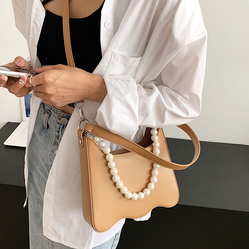 Túi Đeo Chéo Màu Trơn Đính Hạt Ngọc Trai Giả Cao Cấp Thời Trang Cho Nữ