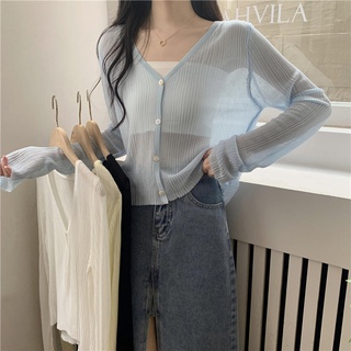 Áo Khoác Cardigan Dệt Kim Mỏng Dáng Rộng Cổ Chữ V Thời Trang Mùa Hè 50634
