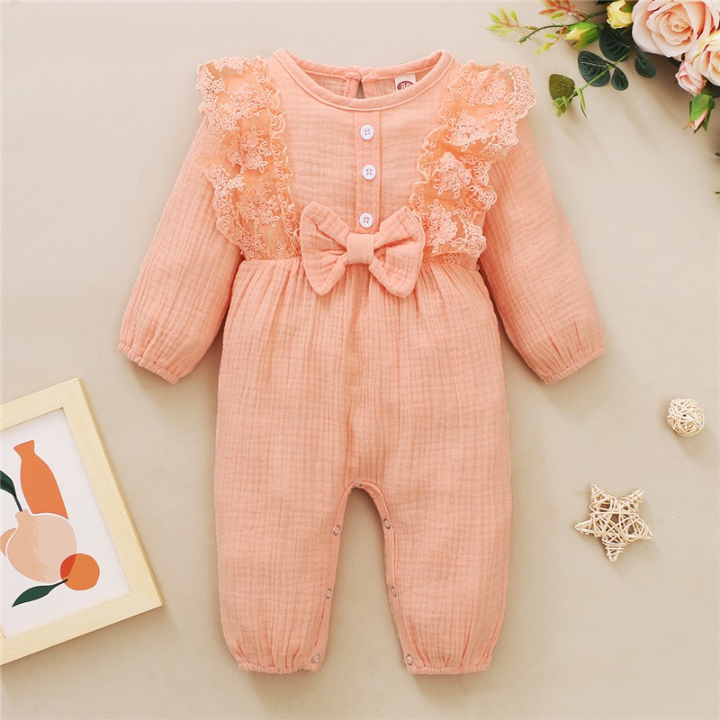 Áo liền quần Mikrdoo vải cotton tay dài thoải mái dành cho bé trai và bé gái 0-18 tháng tuổi