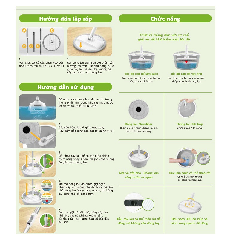 Bộ Cây Lau 360 Độ Cải Tiến 3M Xa006515267 - Single Microfiber Cloth Spin Mop – Hàng Chính Hãng Scotch-Brite