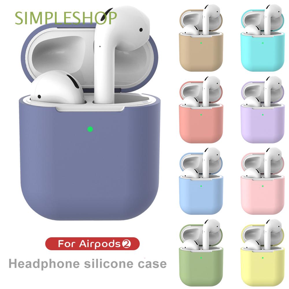 Vỏ bọc bảo vệ hộp sạc tai nghe silicon thiết kế đơn giản màu trơn thích hợp cho Airpods 2