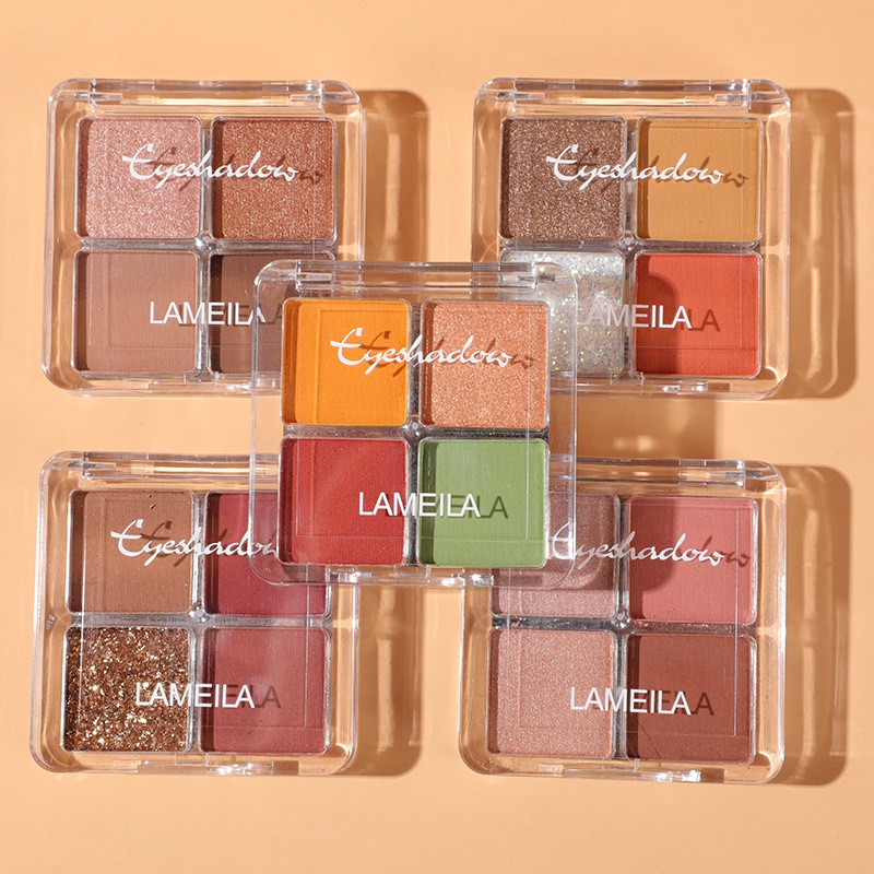 (Bán Buôn Sỉ)Bảng Phấn Mắt Nhũ 4 Ô Lameila Pumpkin Wine Red Cool Barbie