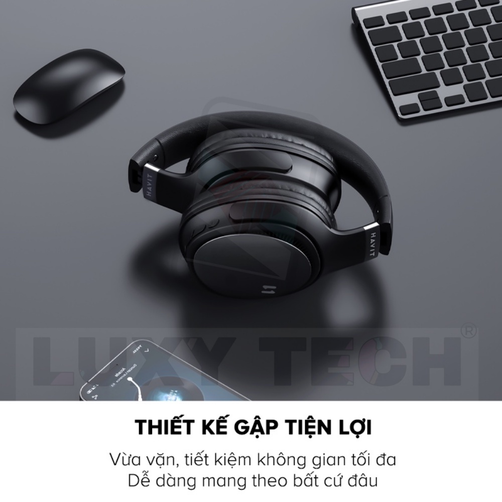 Tai Nghe Bluetooth Headphone HAVIT H630BT Driver 40mm, BT v5.3, Gập Tiện Lợi, Pin 36H - Chính Hãng BH 12 T