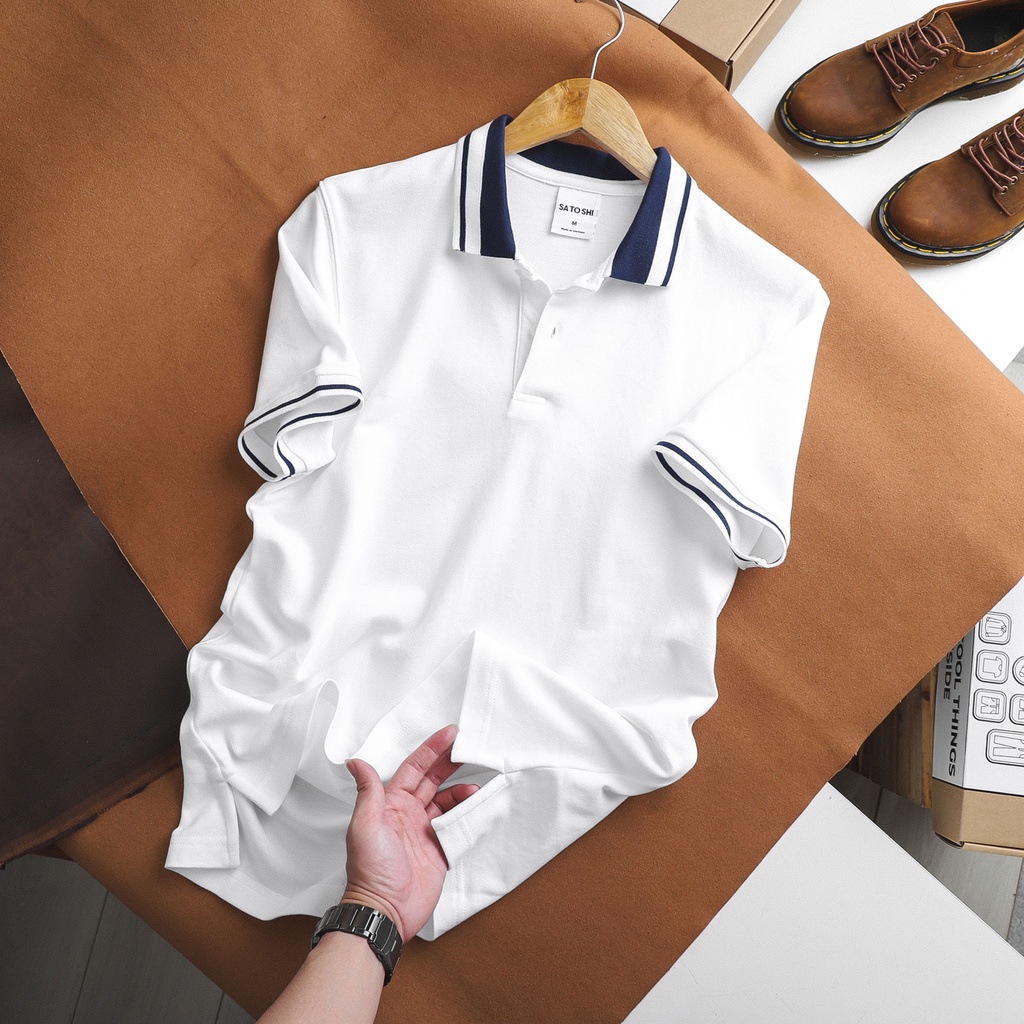 [Mã LTP50 giảm 50000 đơn 150000] Polo STS Diamond chất Pique dáng ôm màu Trắng Viền cổ xanh Lớn SAPL58 | Hẻm Store | | BigBuy360 - bigbuy360.vn