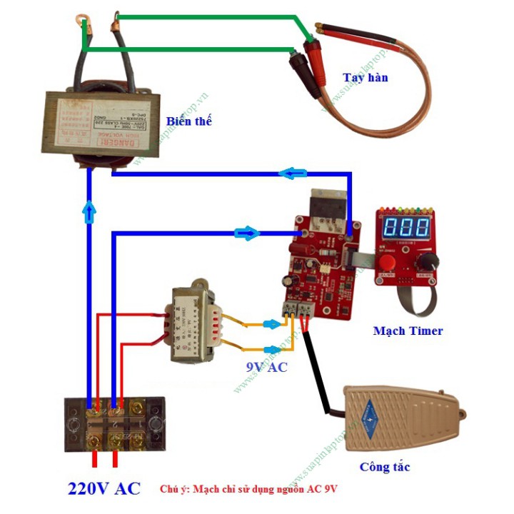 Nguồn 9V AC, chuyên dụng cho Timer máy hàn điểm D.I.Y
