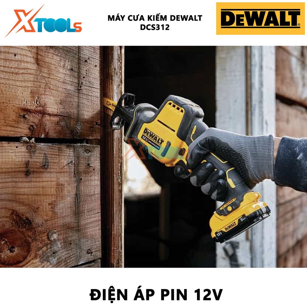 Máy cưa kiếm cầm tay 12V DeWALT DCS312, máy cưa đa năng motor không chổi than kèm 2 lưỡi cưa bảo hành chính hãng 3 năm