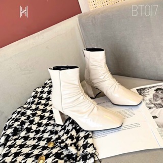 Boots bóng nhăn gót 7cm da mềm