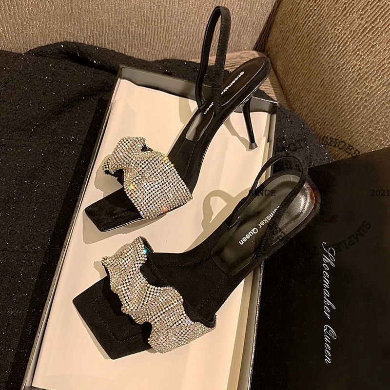 SANDAL CAO GÓT TOTIIE SHOES - GIÀY NỮ QUAI NGANG NHÚN ĐÍNH ĐÁ - SANDAL BÈO NHÚN GÓT NHỌN 9 CM - G2207650