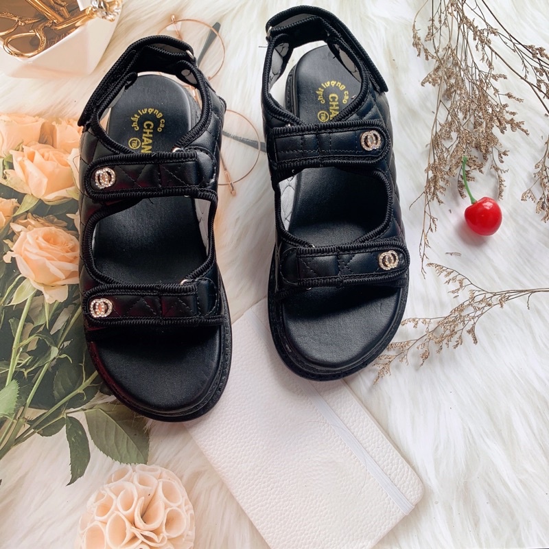 Dép sandal nữ 2 quai dán trần trám, sandal quai hậu đế bằng chất da mềm mịn