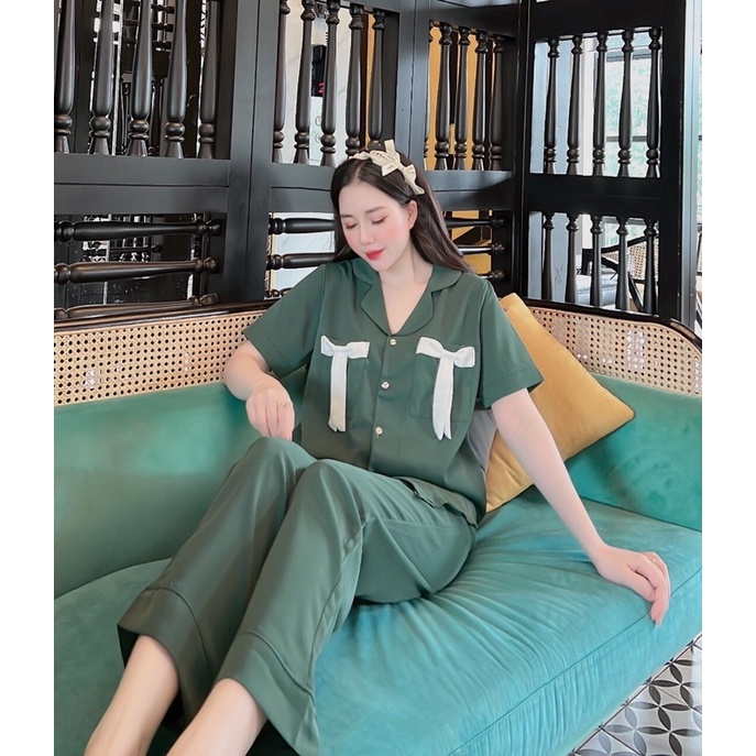Pijama lụa latin thiết kế nơ dễ thương chất lụa mềm mịn thoáng mát