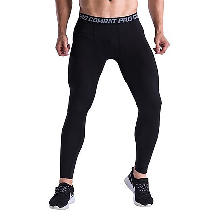 QUẦN GIỮ NHIỆT COMBAT PRO , QUẦN LEGGING TẬP GYM NAM DÁNG DÀI MÀU ĐEN