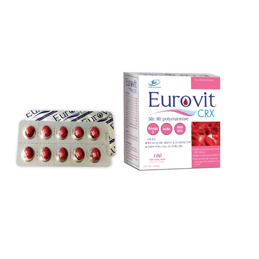Viên Bổ Máu Eurovit – Bổ Sung Sắt III – Acid Folic – Không Nóng, Không Táo Bón – Bổ Sung Sắt Cho Các Đối Tượng, Hộp 100V