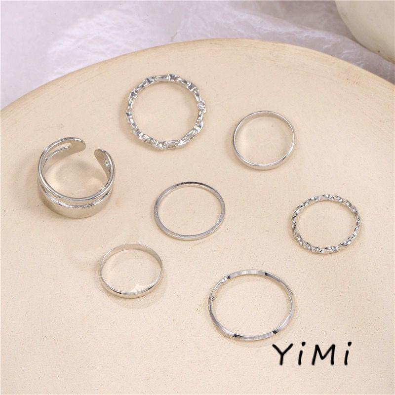 Bộ 7 Nhẫn thép Titan, Kiểu dáng Thời trang dành cho Nữ