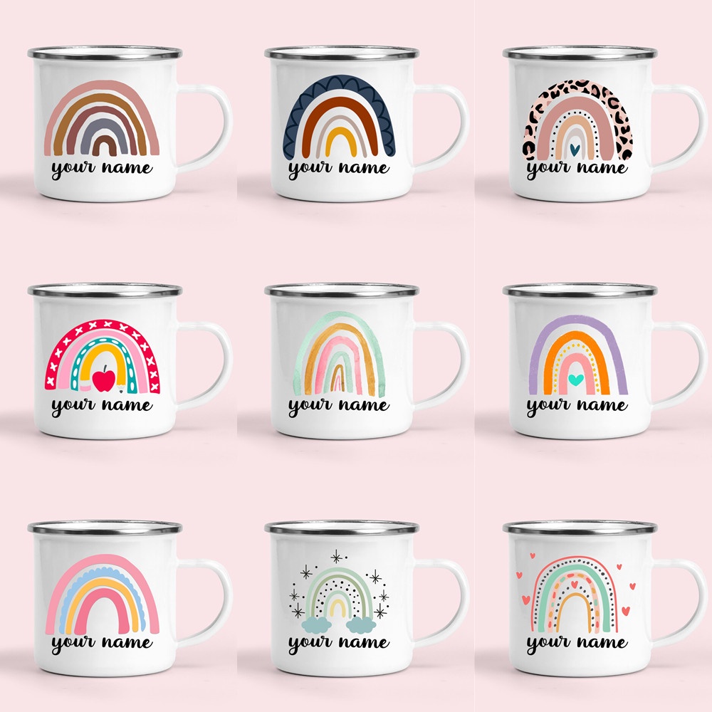 Miễn Phí Thêm Tên Cốc Cầu Vồng In Tên Men Cốc Cà Phê Tay Cầm Drinkware Cốc