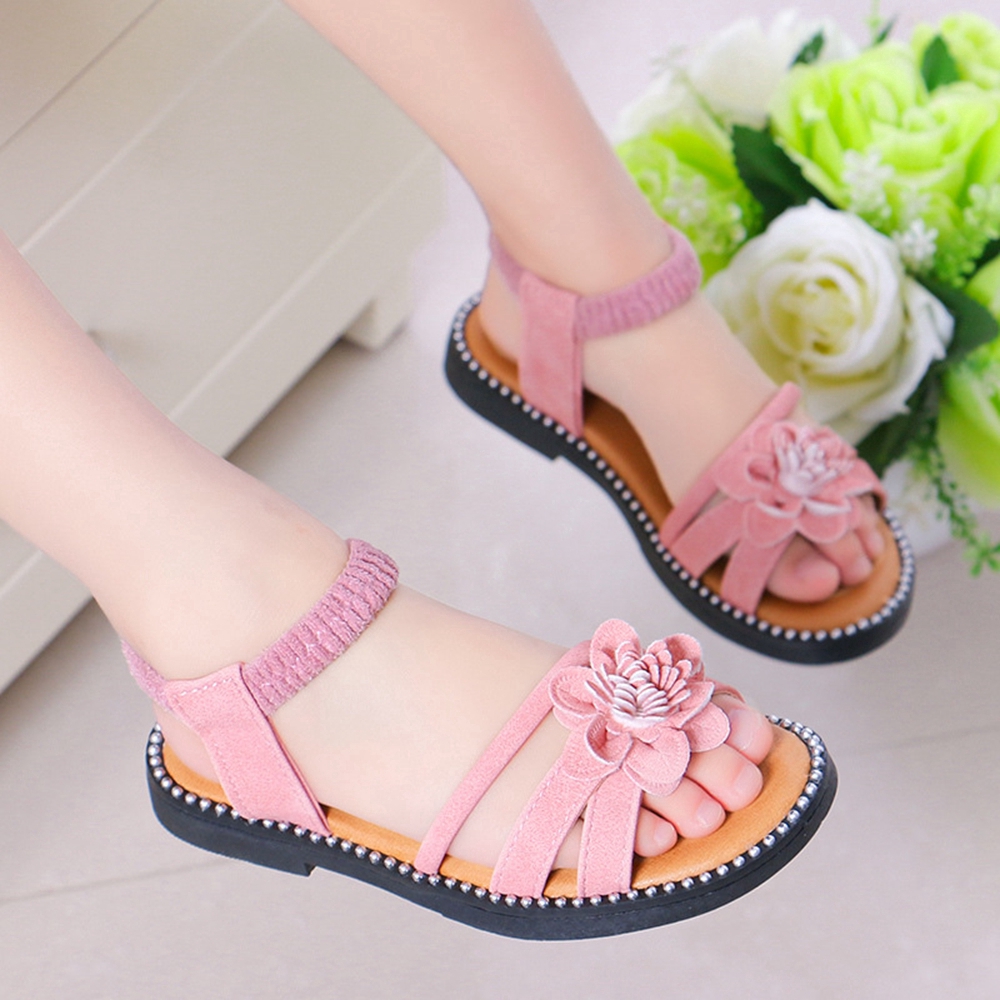 4-16 Years Plus Size Kids Girls Sandals Shoes Rome Fashion Leather Pink Girls Princess Black Sandals Rubber Sole