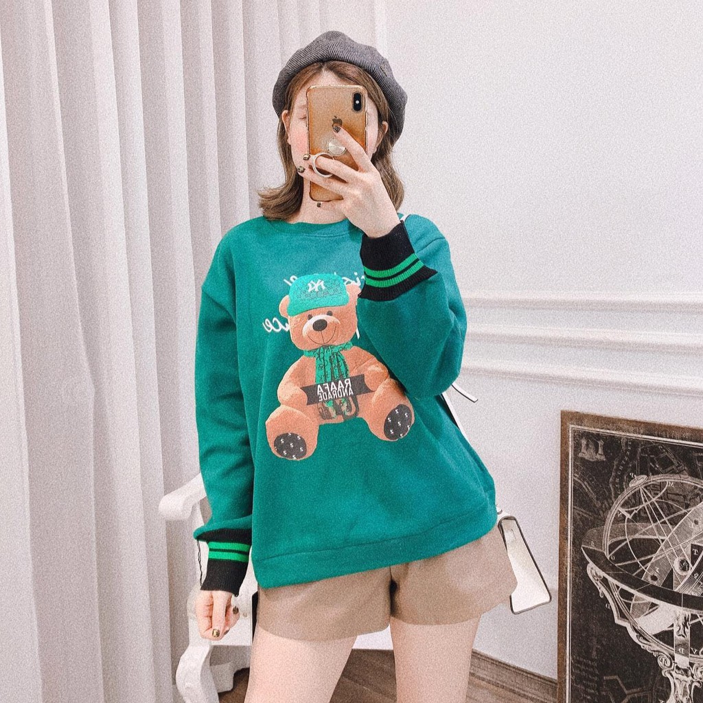 Áo thun nữ hình gấu 3D siêu nét - Áo hoodie nữ form rộng vải umi dày dặn - CM Shop