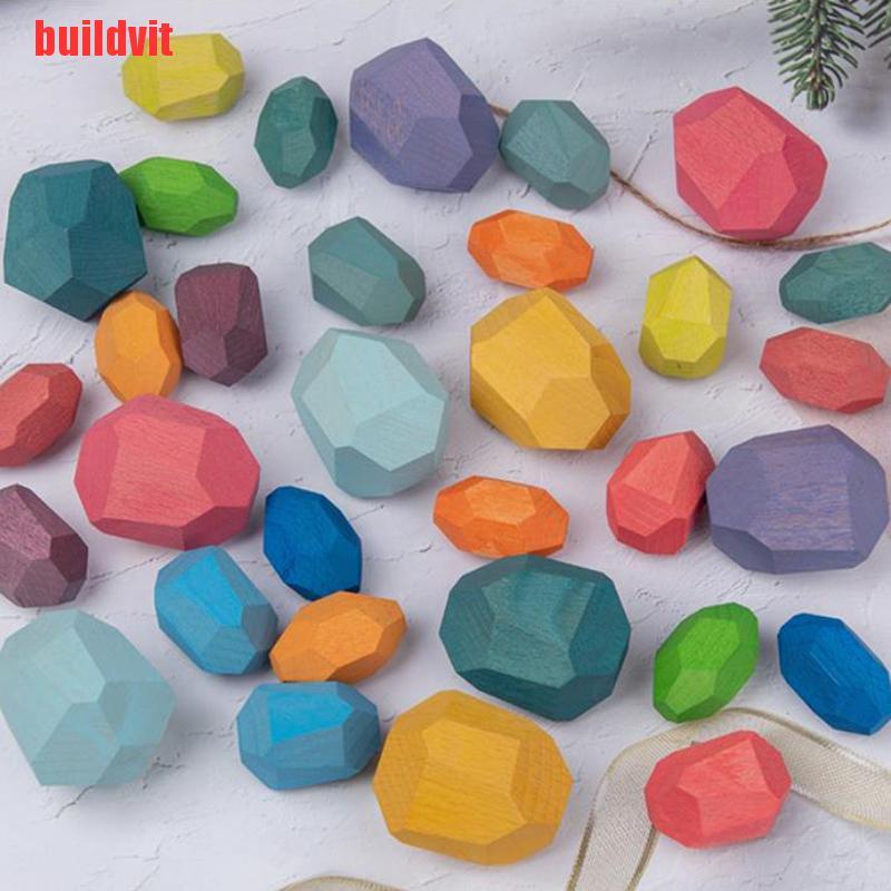 {buildvit}Wooden Stones Montessori Toy Creative Stacking Rainbow Game Jenga Set YFV