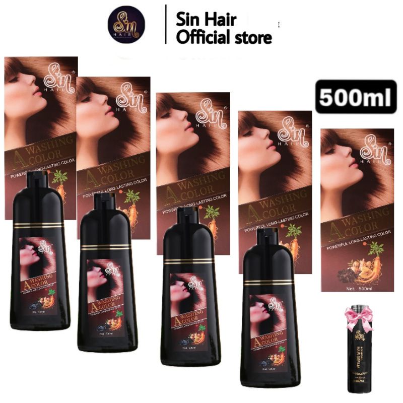 Combo 5 chai dầu gội phủ bạc sin hair màu nâu 500ml