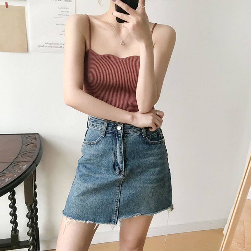 Brroa Áo Croptop Hai Dây Hở Lưng Xinh Xắn Cho Nữ