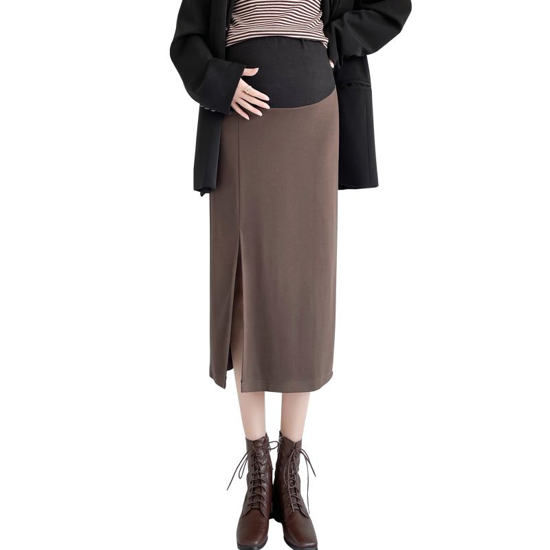 Chân Váy Lửng Xẻ Tà Lưng Cao Chất Liệu Cotton Thời Trang Thu Đông Cho Mẹ Bầu