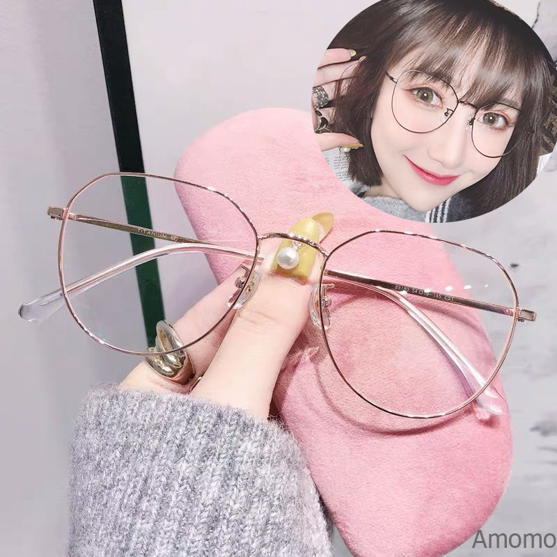 Mắt kính gọng kim loại mỏng hình bầu dục xinh xắn thời trang cho nữ có độ từ 1.0 đến 6.0