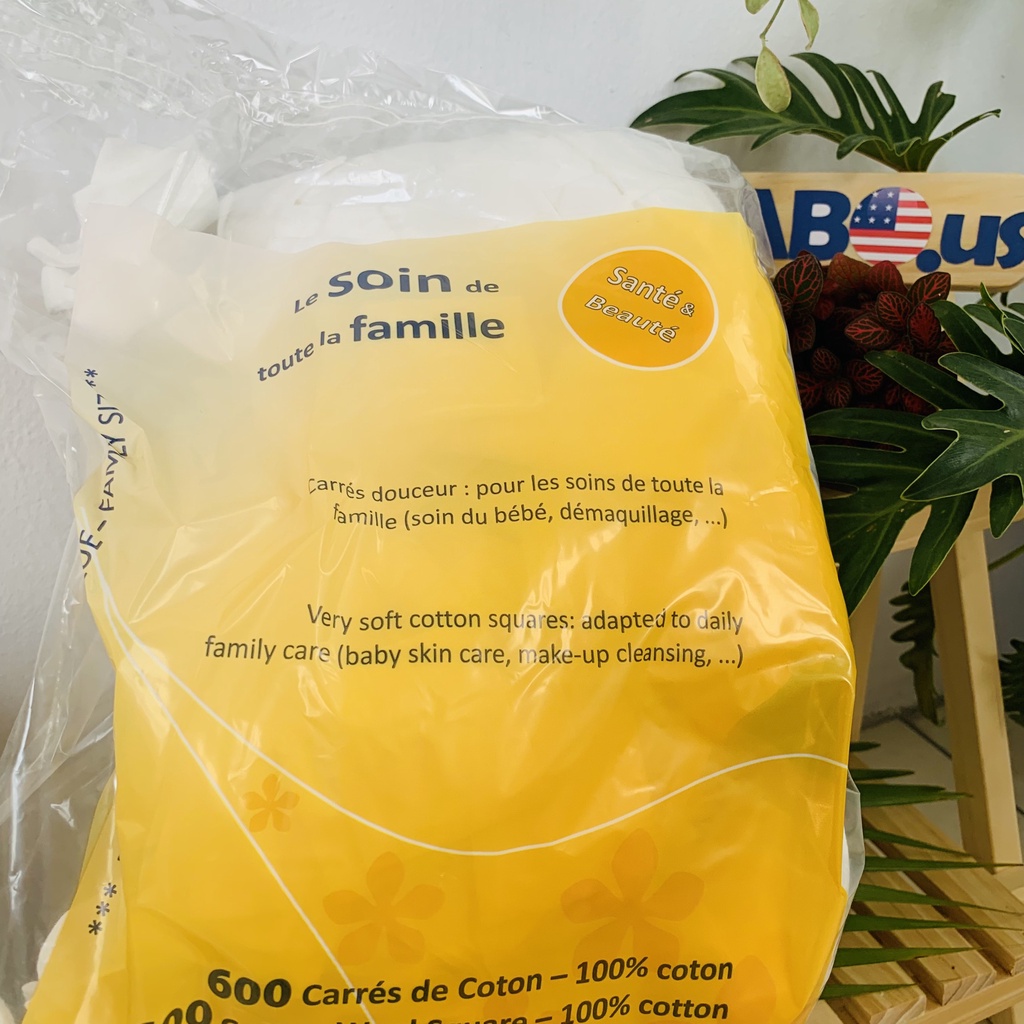 Bông Tẩy Trang Tetra Nội Địa Pháp CABOUS028 Bông Tẩy Trang Cotton 500, 600 Miếng Le Soin De Toute La Famille