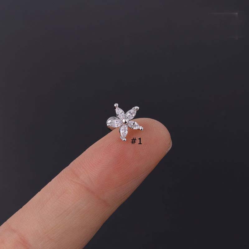 1 Bông tai hình hoa đính đá zircon 20g bằng thép không gỉ lấp lánh đáng yêu