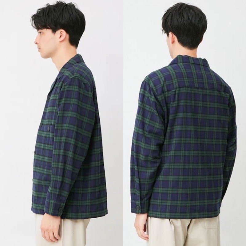 Áo sơ mi nam dài tay cổ bẻ kẻ caro dòng flannel thời trang của GU - Nhật