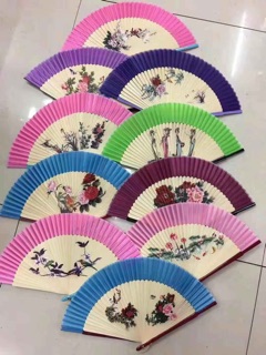 Quạt lụa nan tre (in logo)