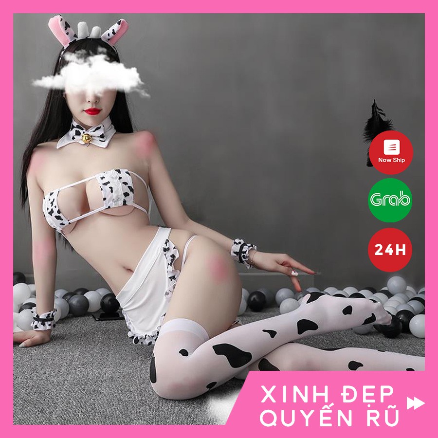 Cosplay sexy bò sữa nữ tính, gợi cảm kèm tất - Đồ ngủ sexy 07