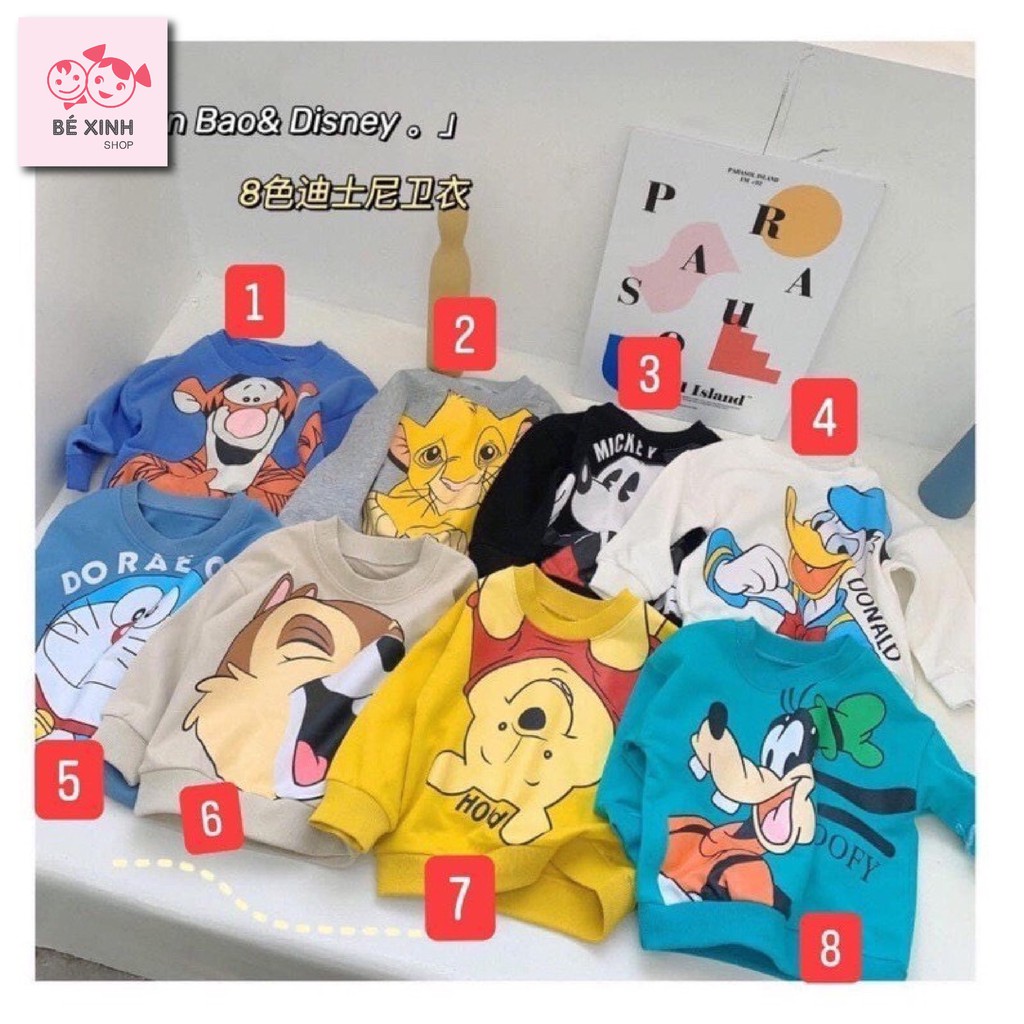 Áo hoodie dài tay thu đông cho bé trai bé gái hoạt hình [SO CUTE] Aó thun bé trai gái Hàn Quốc tay dài da cá form rộng