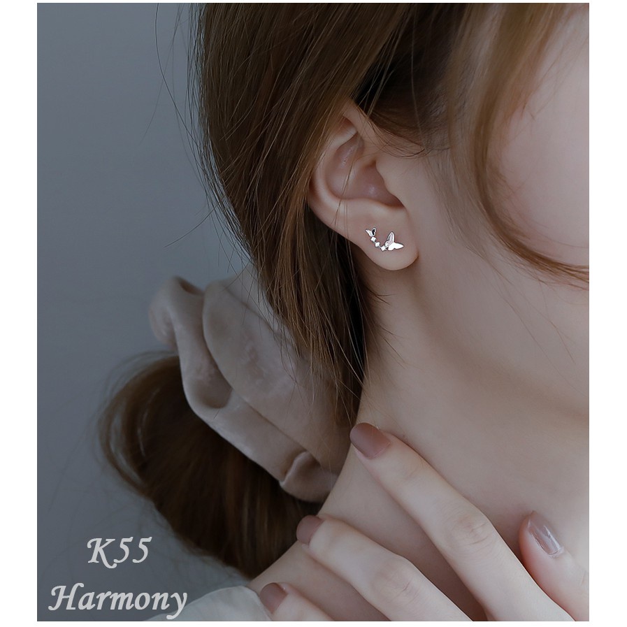 Khuyên tai nữ bạc 925 hình cánh bướm dài đính đá xi bạch kim và vàng | HARMONY ACCESSORIES K55