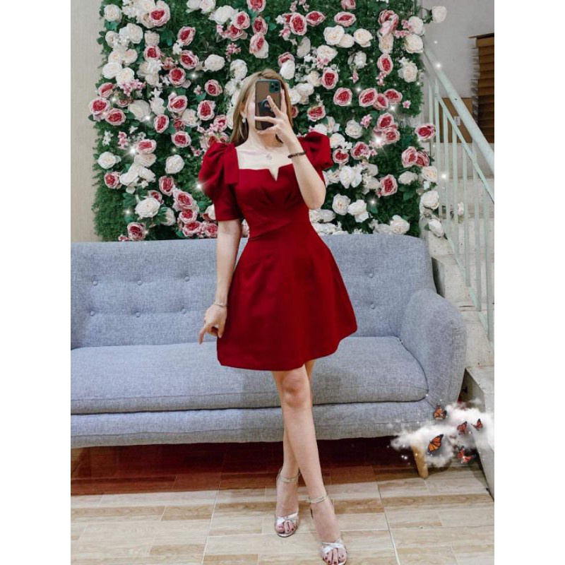 Đầm dự tiệc xoắn ngực tay phồng sang trong Mar Dress