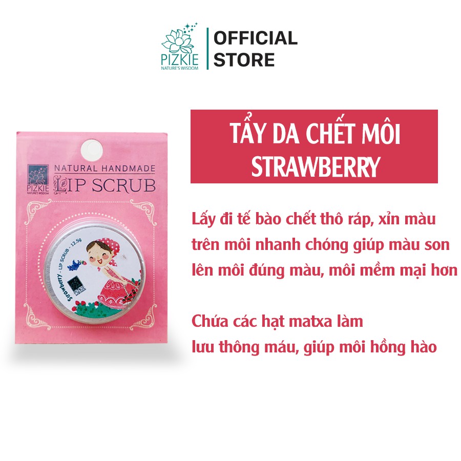 Tẩy Da Chết Môi PIZKIE Hương Dâu Tây, Hoa Quả, Nhiệt Đới 12,5gr