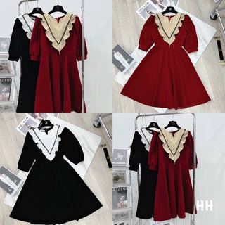 Váy nhung đỏ cổ bèo cao cấp