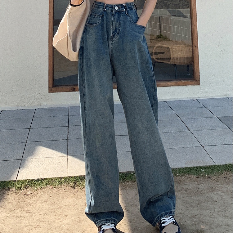 Quần Jeans Nữ Lưng Cao Ống Rộng Plus Size Thời Trang
